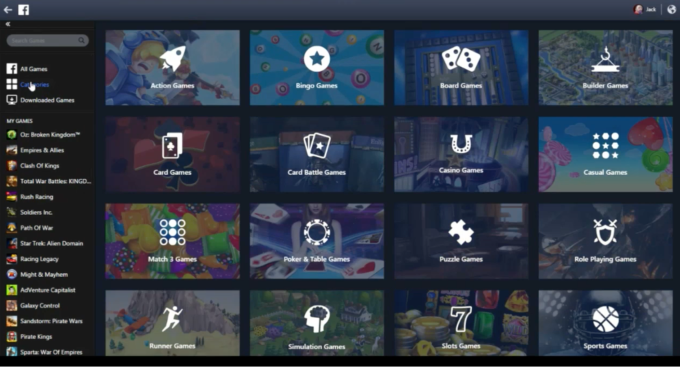 facebook gameroom categories